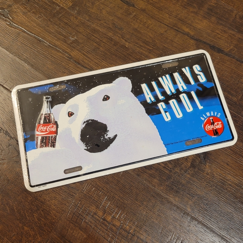 New VINTAGE 1994 Coca Cola Coke Polar Bear “Always Cool” License Plate